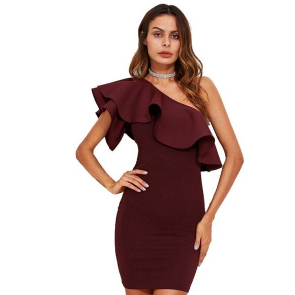 New Ruffle Off the Shoulder Bodycon Mini Dress - Picture 5 of 6